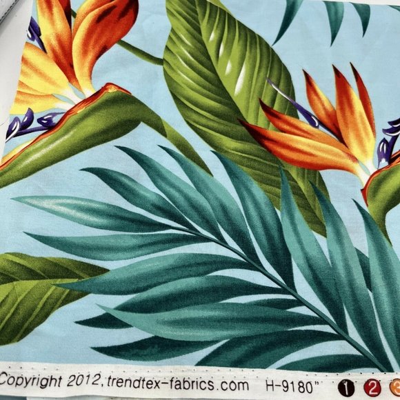 Hawaii Print Fabric Sky Blue Tropical Floral Passion Birds Of Paradise Vibrant - Picture 5 of 7